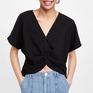 Zara Knotted Texture Weave Top